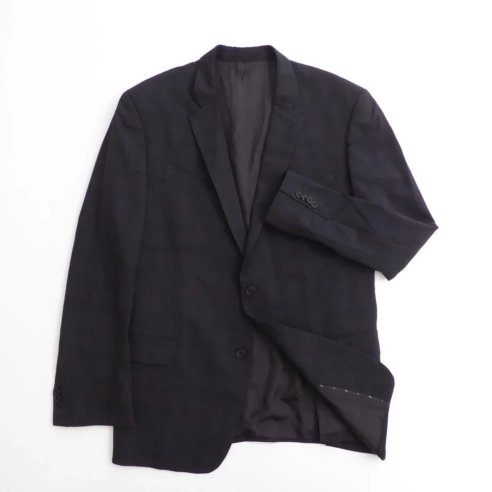 John Varvatos USA Mens Blazer Black Bedford Plaid Wool 46R